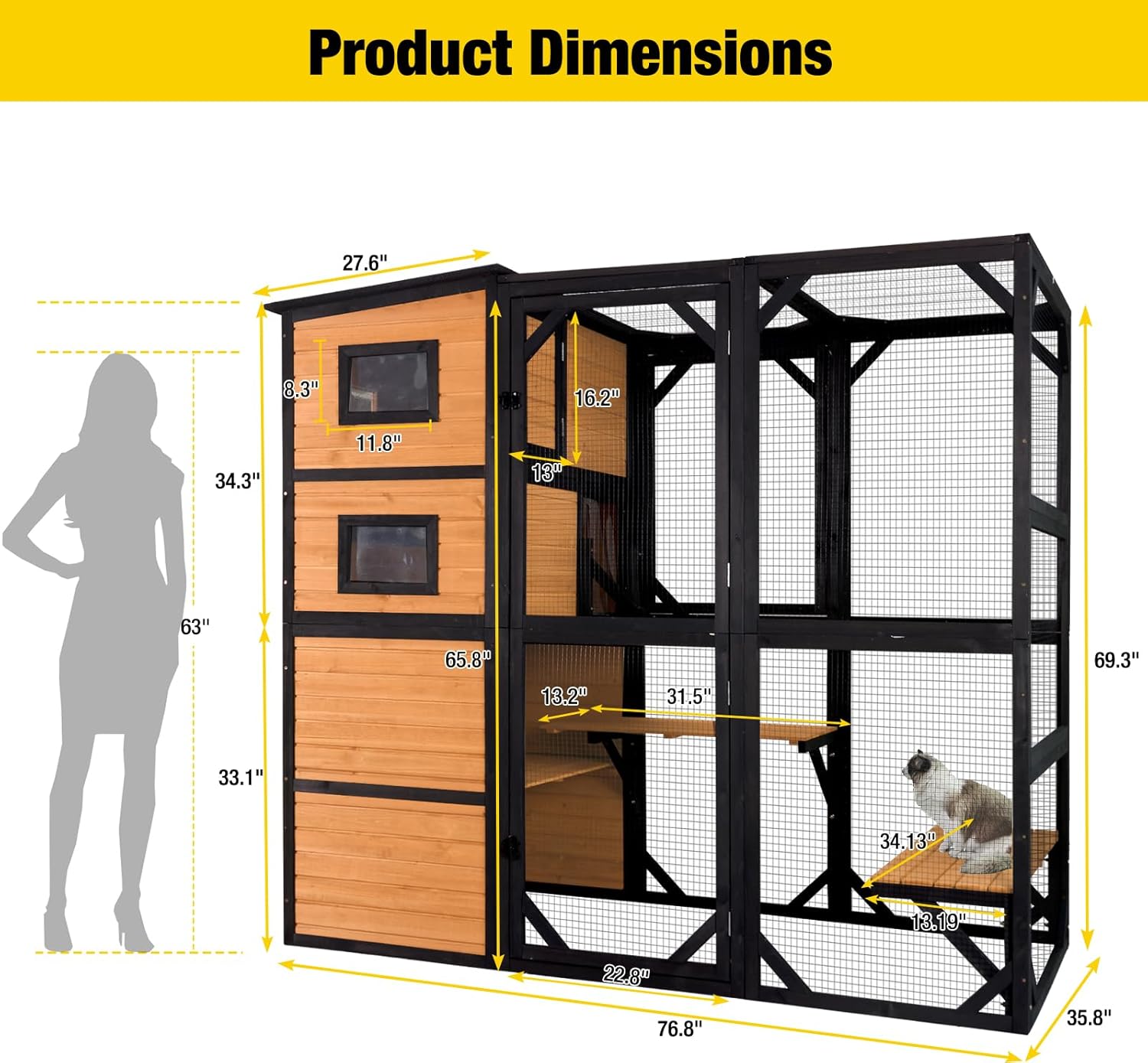 Large Outdoor Cat Enclosure, 4-Tier Catio with Weatherproof Roof, 70 H x 77 L in, Spacious Cat Playpen