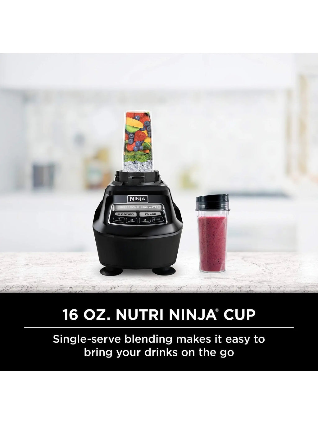 1500W 4-in-1 Kitchen Blender and Food Processor System with 72 oz. Pitcher, 64 oz. Bowl and 2 To-Go Cups, Black