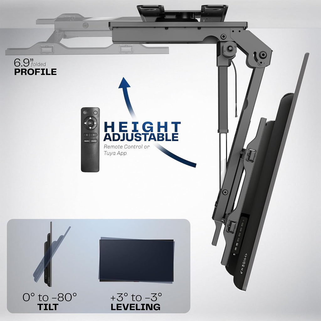 Motorized Electric Ceiling TV Mount for 37-70 Inch TVs, App Control, Black