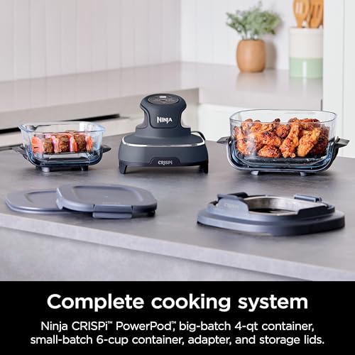 4-in-1 Portable Glass Air Fryer Cooking System with 4QT & 6-Cup Glass Containers and Storage Lids, Cyberspace