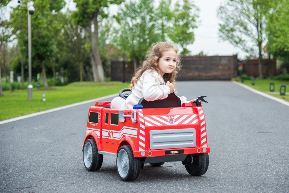 2026 12V Kids Fire Truck Electric Ride On One Seater with Leather Seat and RC