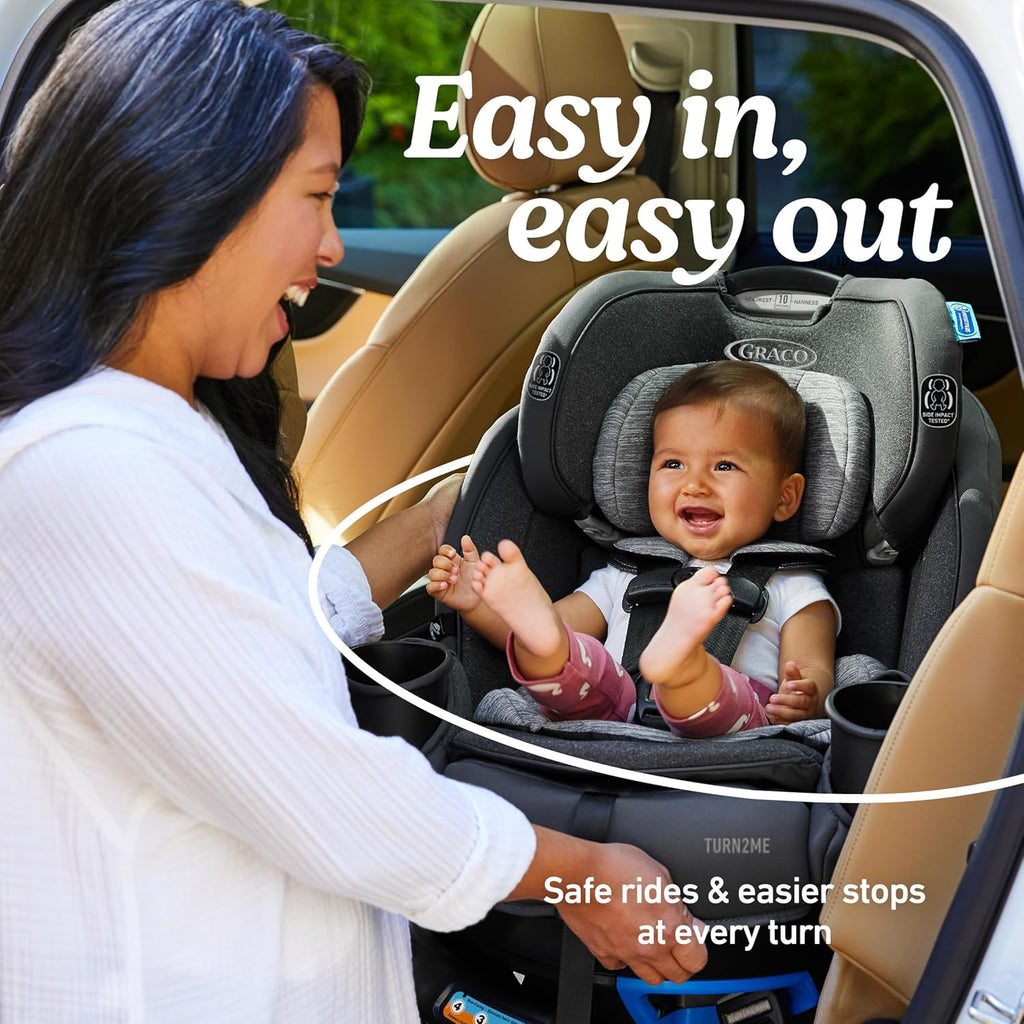 3-in-1 Rotating Convertible Car Seat, 360° Swivel Car Seat for Infants and Toddlers with Adjustable Headrest and Harness