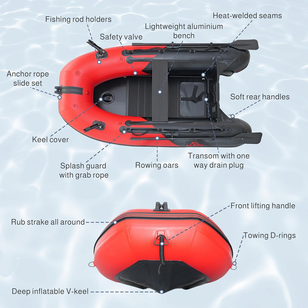Multi-Person Inflatable Fishing Boat with Aluminum Floor, Oars and Rod Holders