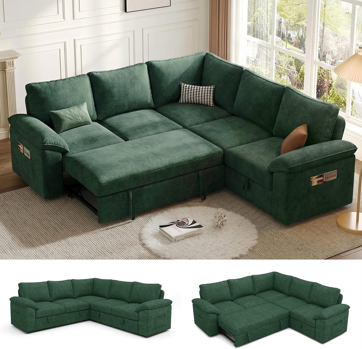 106'' Modular Sectional Sofa with Pull Out Bed, Sleeper Sofa, Dark Gray