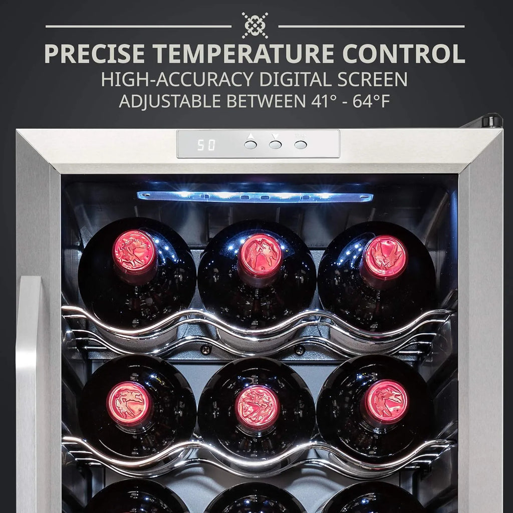 18 Bottle Compressor Wine Cooler Refrigerator w/Lock, Large Freestanding Wine Cellar For Red, White, Champagne or Sparkling Wine, 41f-64f Digital Temperature Control Fridge Glass Door Black