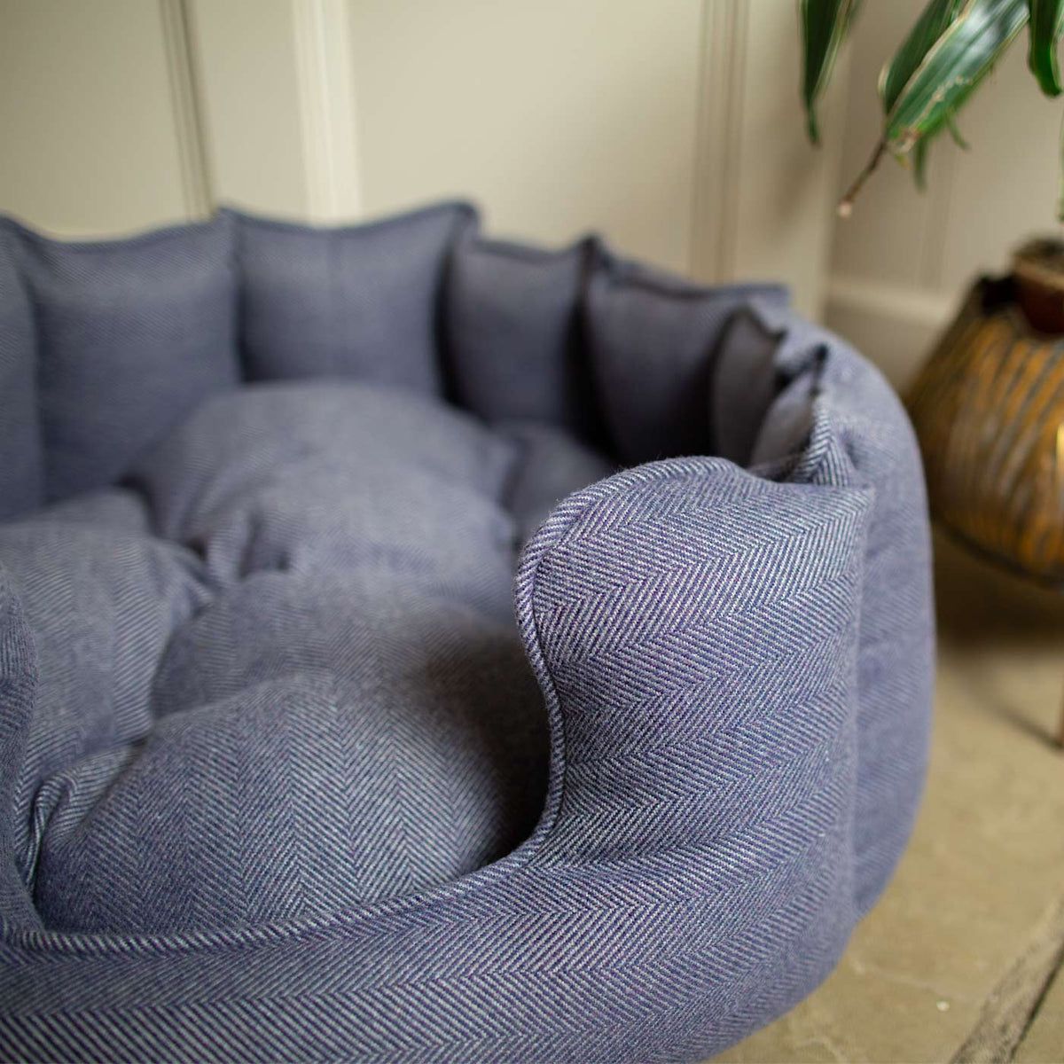High Wall Bed For Dogs in Herringbone Tweed