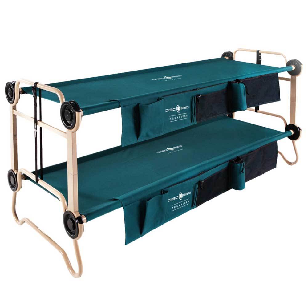 Large Double Camping Cot with Bench Conversion and Storage Organizers, Green