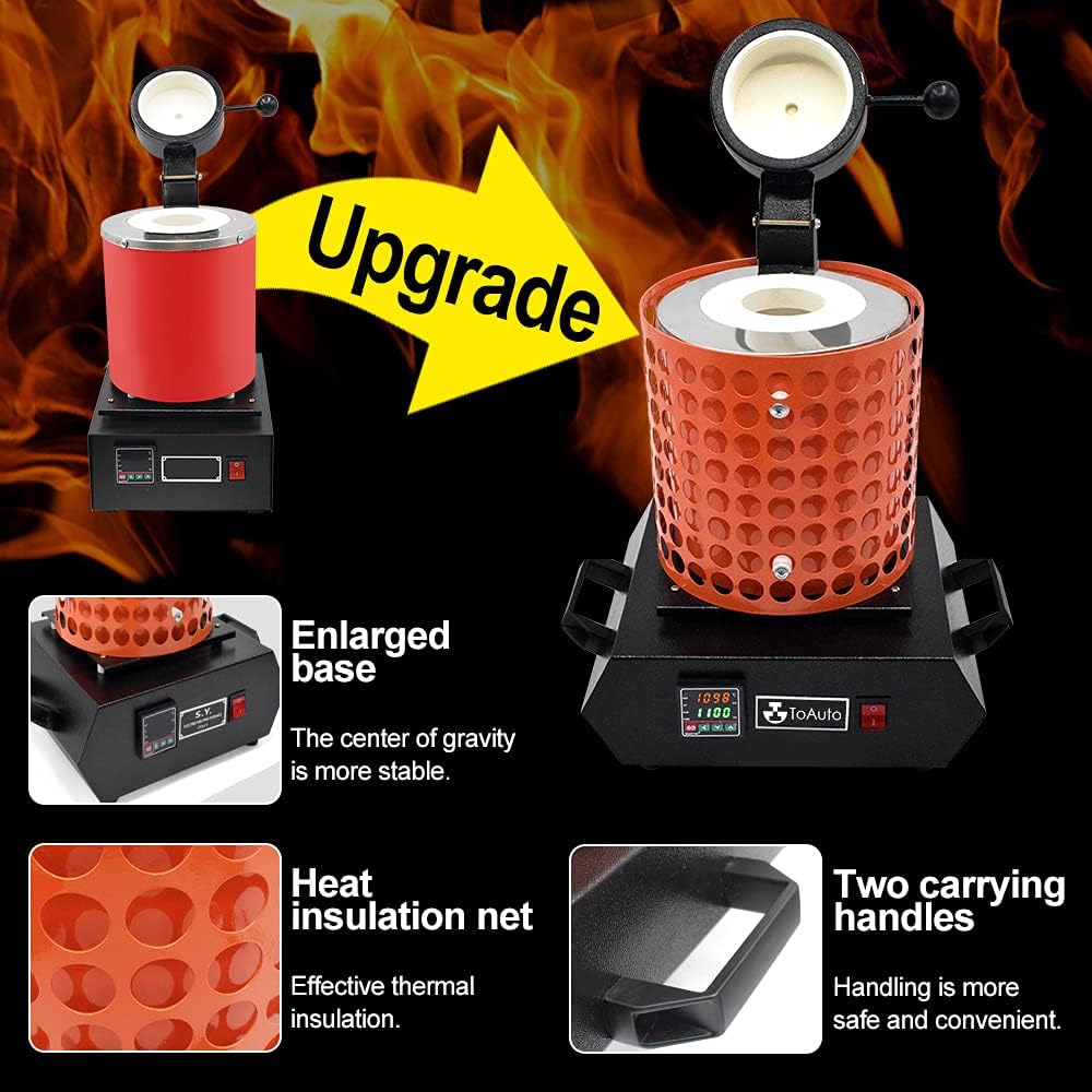 1400W Gold Melting Furnace, 1+3KG Capacity, Up to 2100°F
