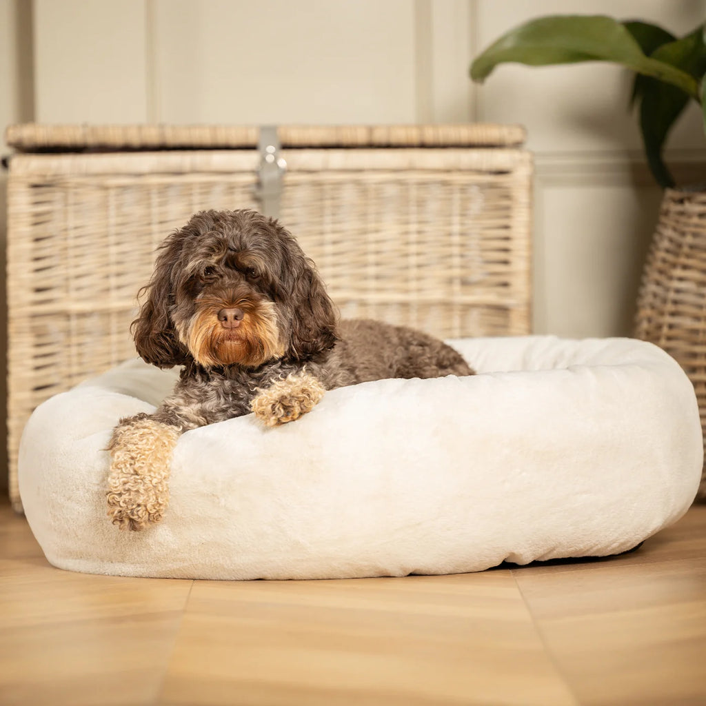 Donut Bed in Calming Anti Anxiety Cream Faux Fur