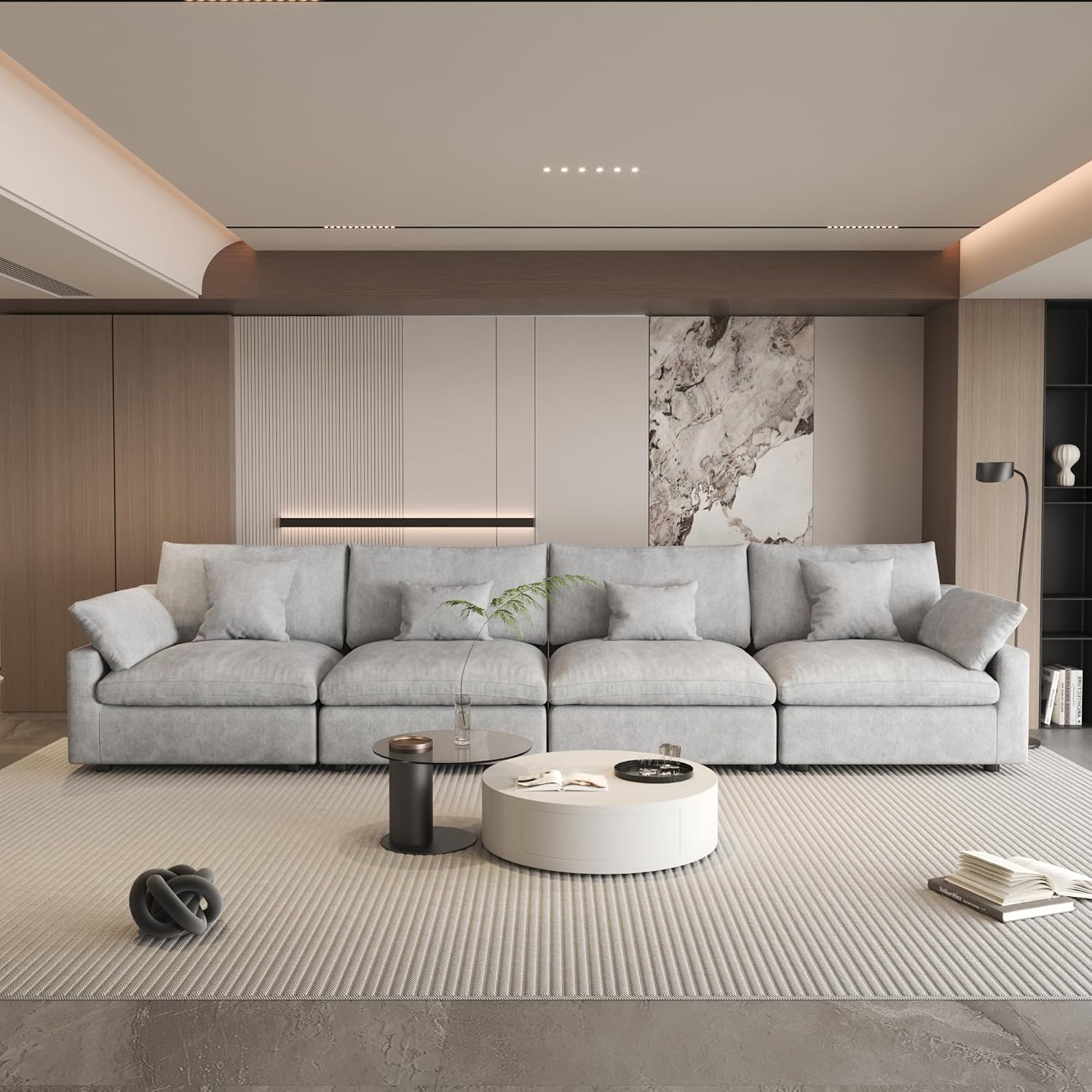 Cloud Couch for Living Room,190" U Shaped Modular Sectional Sofa with Ottoman,Down Filled 9 Seater Convertible Sleeper Sofa Bed Oversized Furniture Sets, Khaki