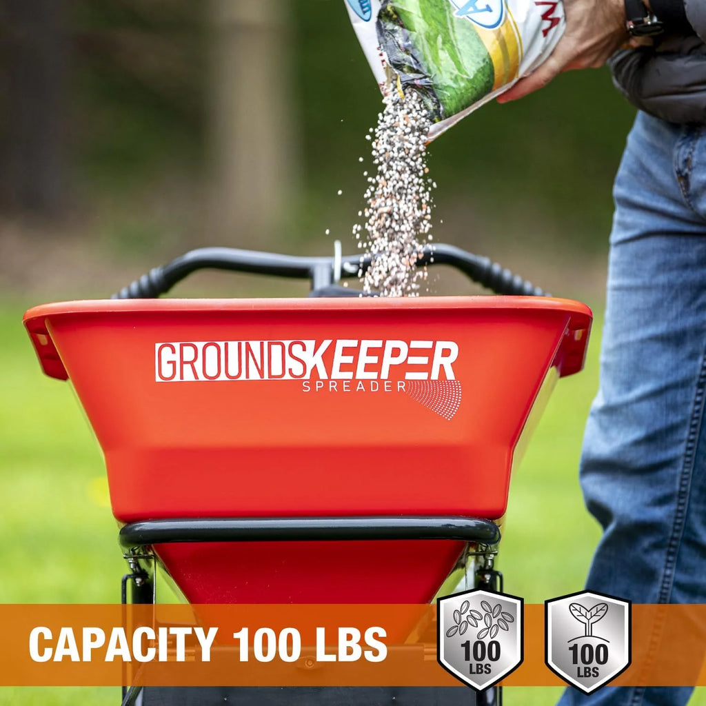 100-Lb. Walk-Behind Push Spreader for Salt, Ice Melt and Snow Melt with Grate and Cover