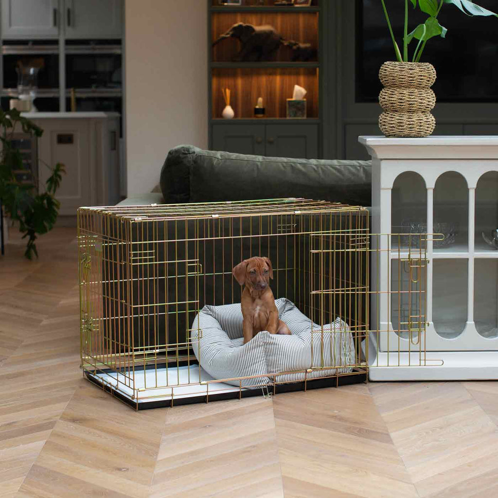 Cozy & Calming Puppy Cage Bed in Spots & Stripes