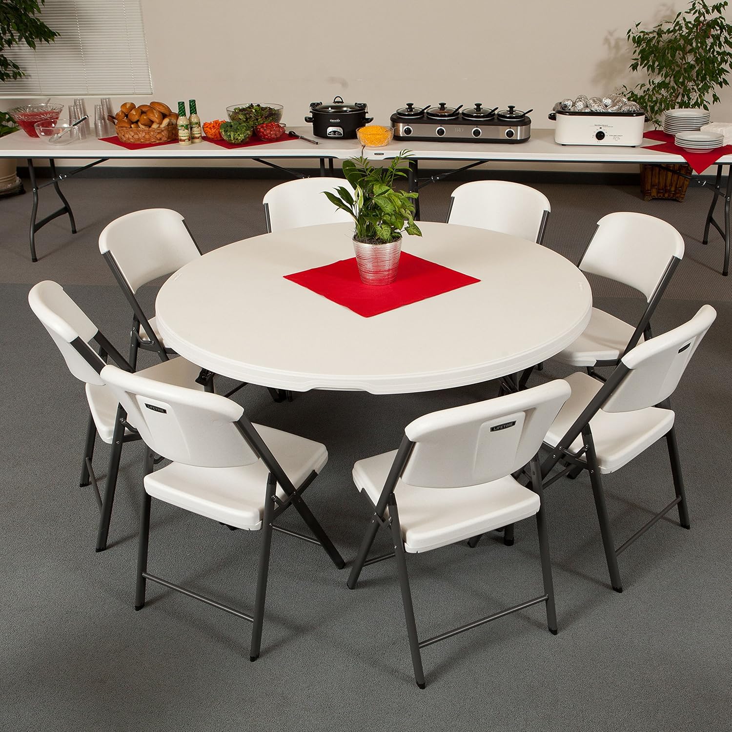 5-Ft Round Folding Table, 4-Pack, Commercial Grade, White