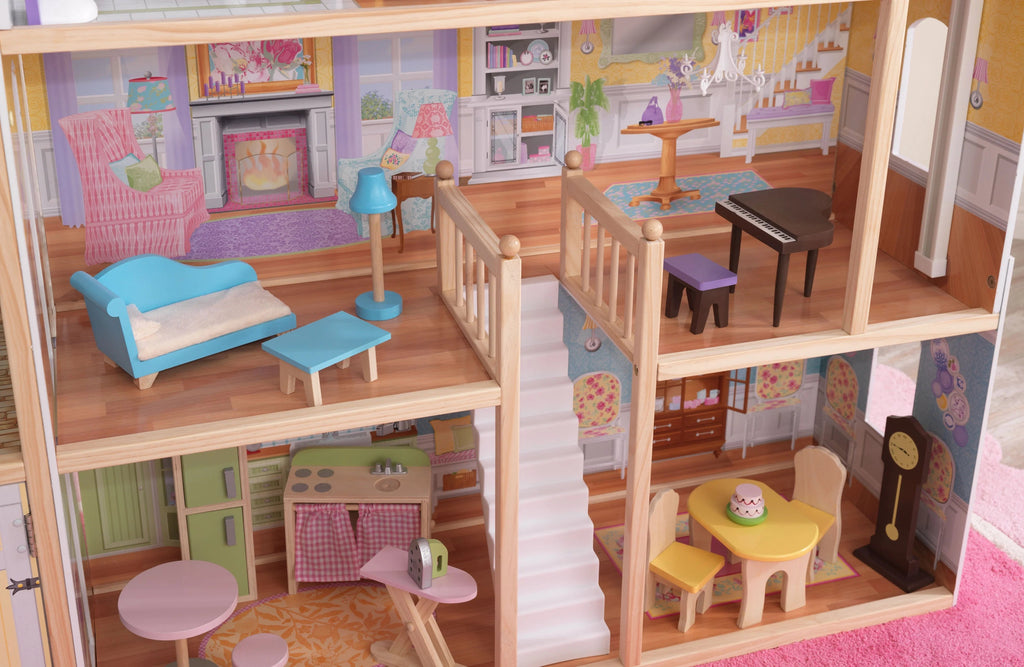 Wooden Dollhouse with 34 Accessories