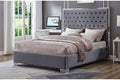T2385G Grey Velvet Platform Bed with Chrome Trim