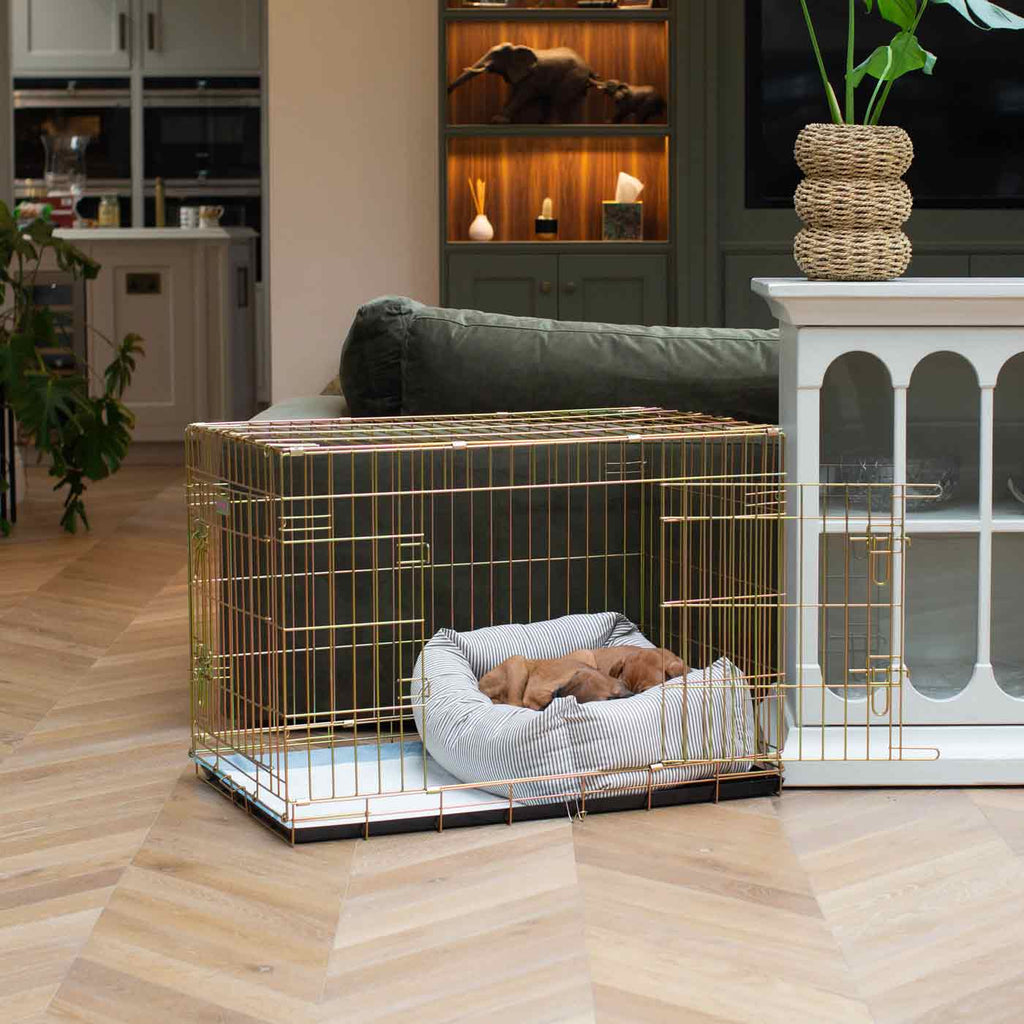 Cozy & Calming Puppy Cage Bed in Spots & Stripes