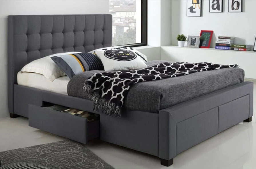 T2152CH Charcoal Grey Linen Storage Platform Bed with Four Drawers