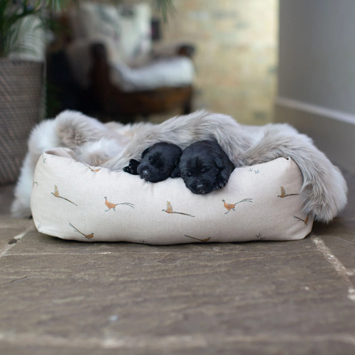 Cozy & Calming Puppy Cage Bed in Woodland Pheasant