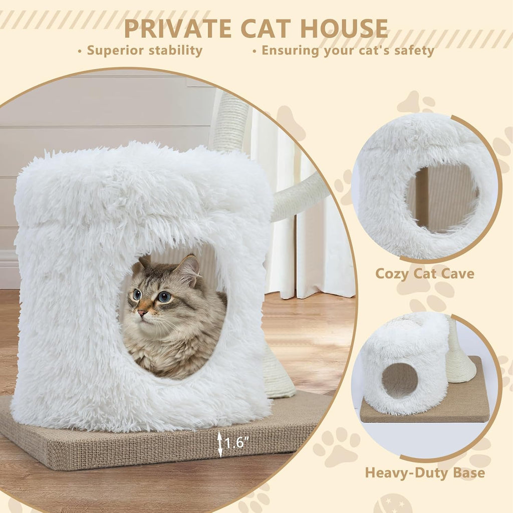 63" Tall Cat Tree Tower for Indoor Cats, Multi-Level Large Cat Climbing Furniture with Scratching Posts, Soft Perch, Cozy Cave, and Hanging Toys, Sturdy Design for Multi-Cat Households