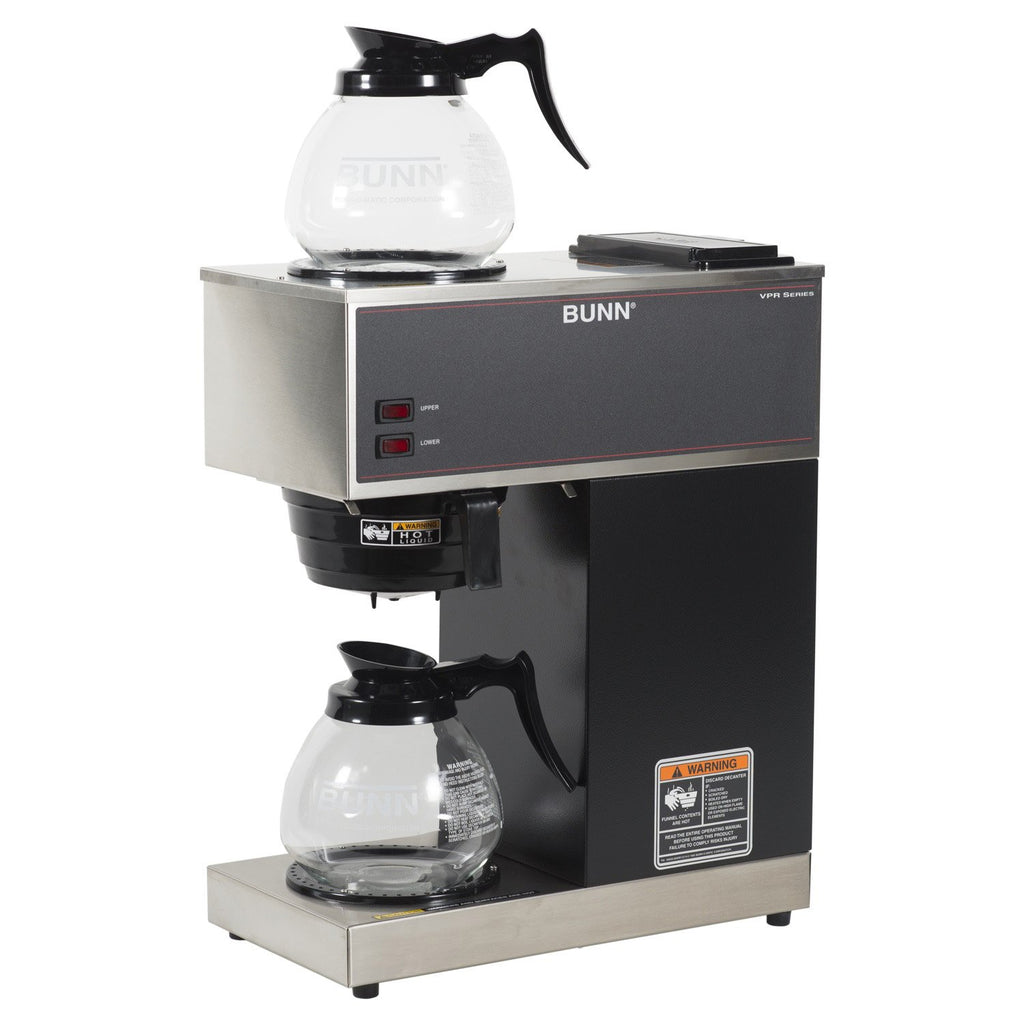 12-Cup Commercial Pourover Coffee Maker with Upper and Lower Warmers and 2 Glass Decanters, Black