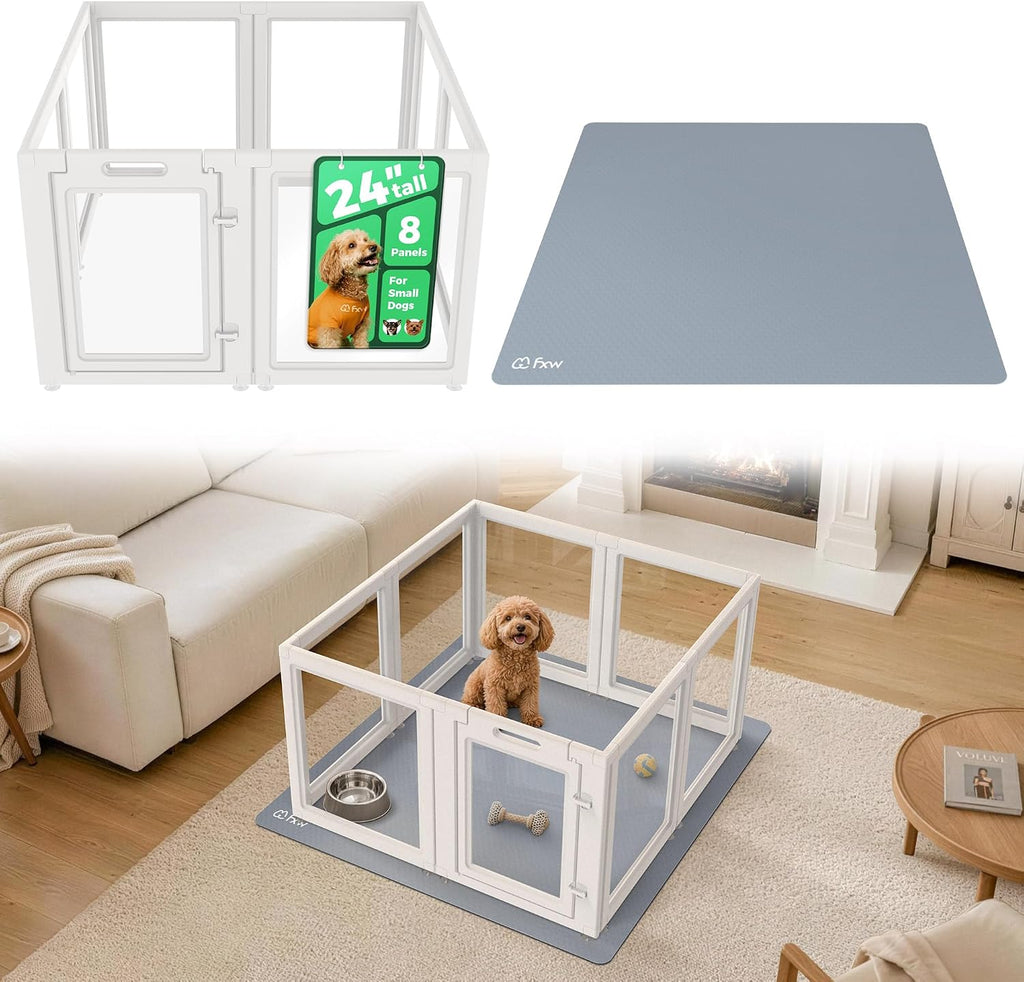 AuraSpace Clear Acrylic Indoor Dog Playpen, 24" H, 12 Panels, White