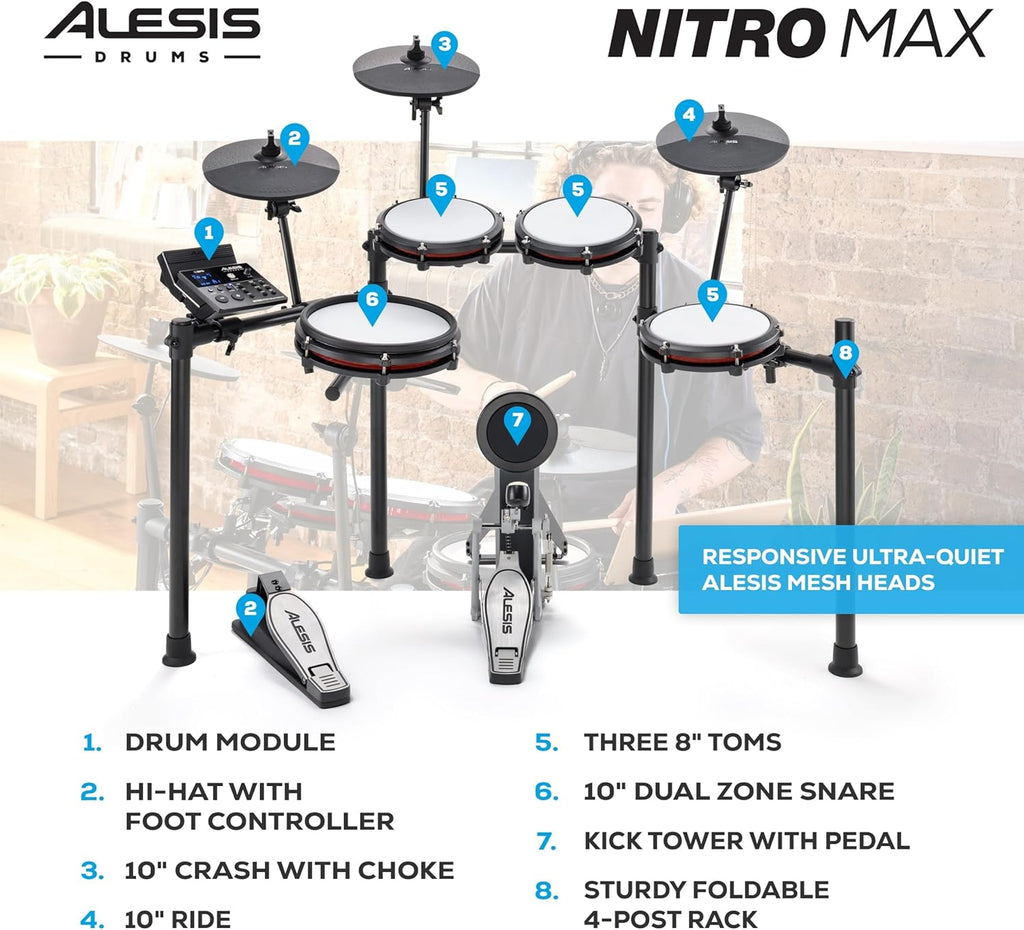 Electronic Drum Set with Mesh Pads and Bluetooth