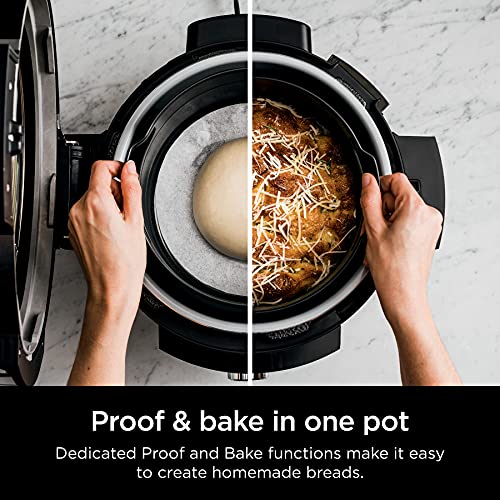 14-in-1 8-Qt. Pressure Cooker and Steam Fryer with Thermometer, Auto Steam Release, 3-Layer Capacity and 5-Qt. Crisp Basket, Silver/Black