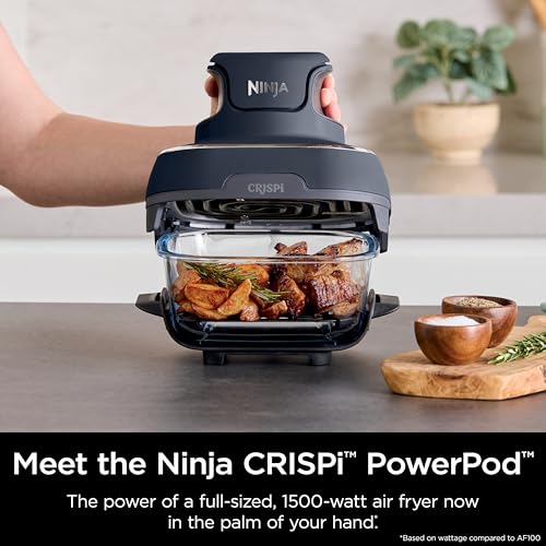 4-in-1 Portable Glass Air Fryer Cooking System with 4QT & 6-Cup Glass Containers and Storage Lids, Cyberspace