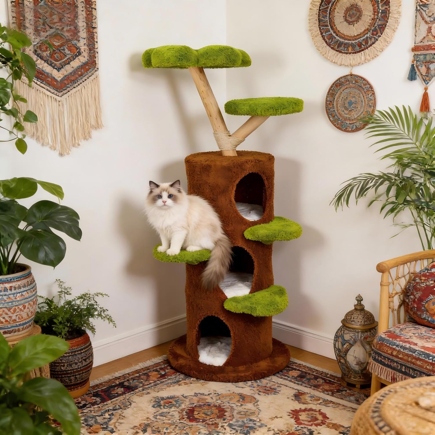 Wisfor Modern Cat Tree Tower: 58Inch Tall Cats Tree for Large Cats with Multi Condos - Indoor Wooden Kitty Tree House Sturdy with Scratching Post
