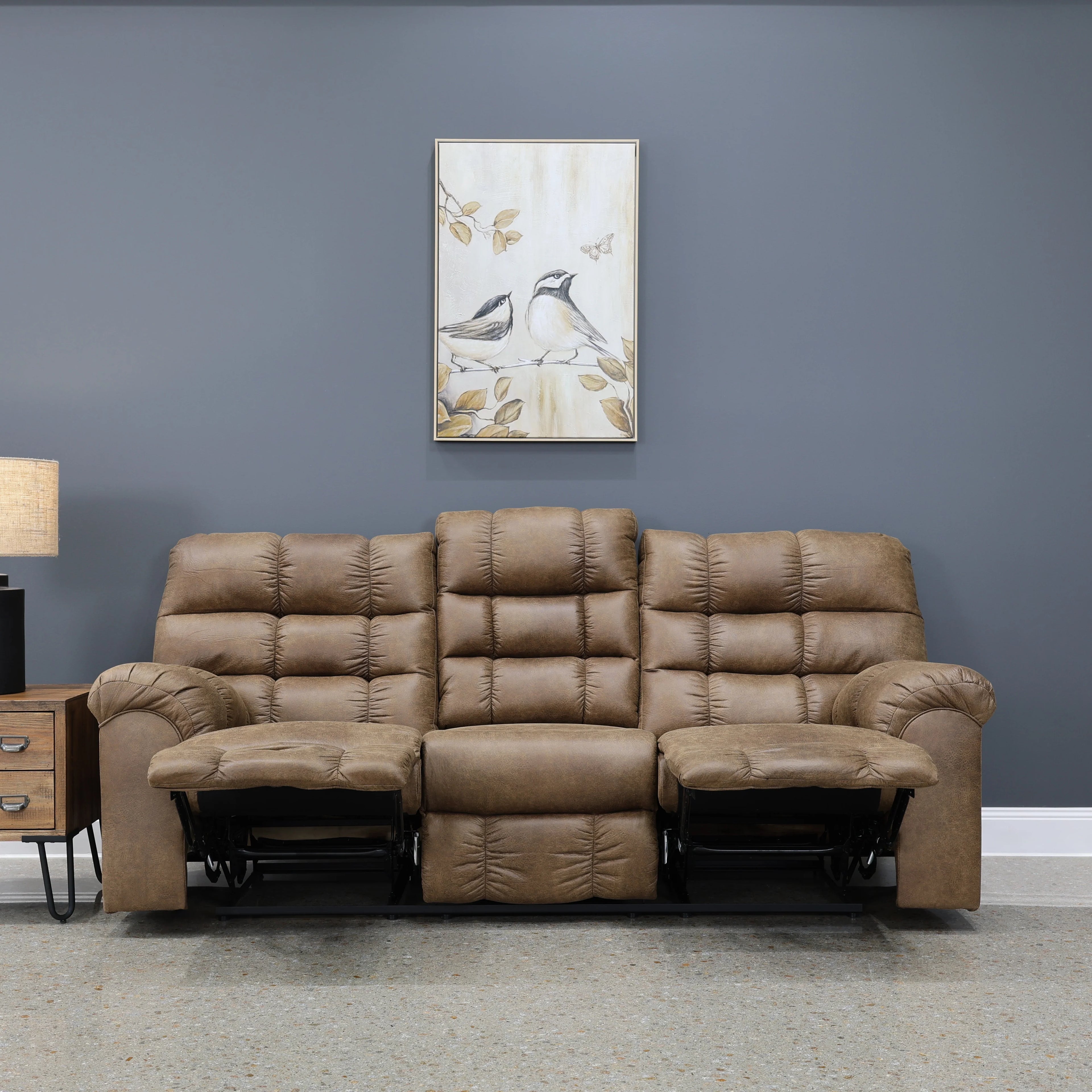 Waldara Reclining Sofa w/ Drop Down Table Tan