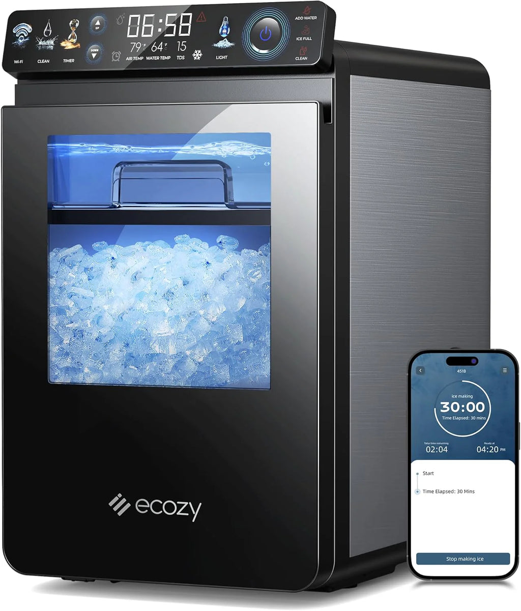 44-Lb./24H Countertop Nugget Ice Maker with App Control and Self-Cleaning, Stainless Steel