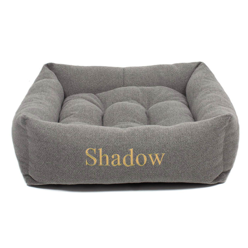 Box Bed For Dogs in Herringbone Tweed
