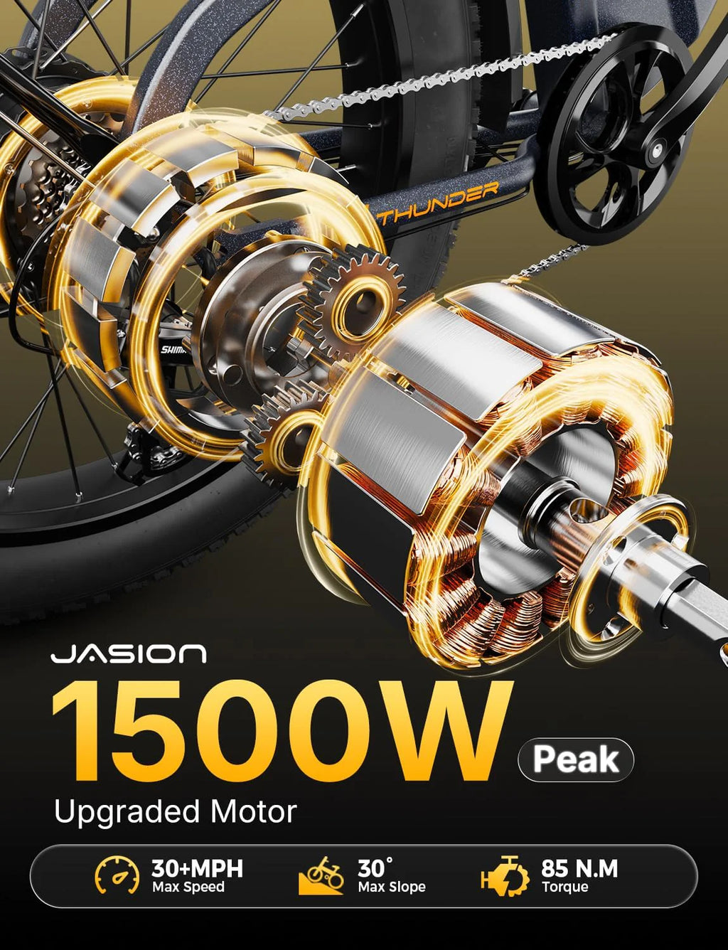1500W Electric Fat Tire Bike, 30+ MPH, 80-Mile Range, Hydraulic Disc Brakes