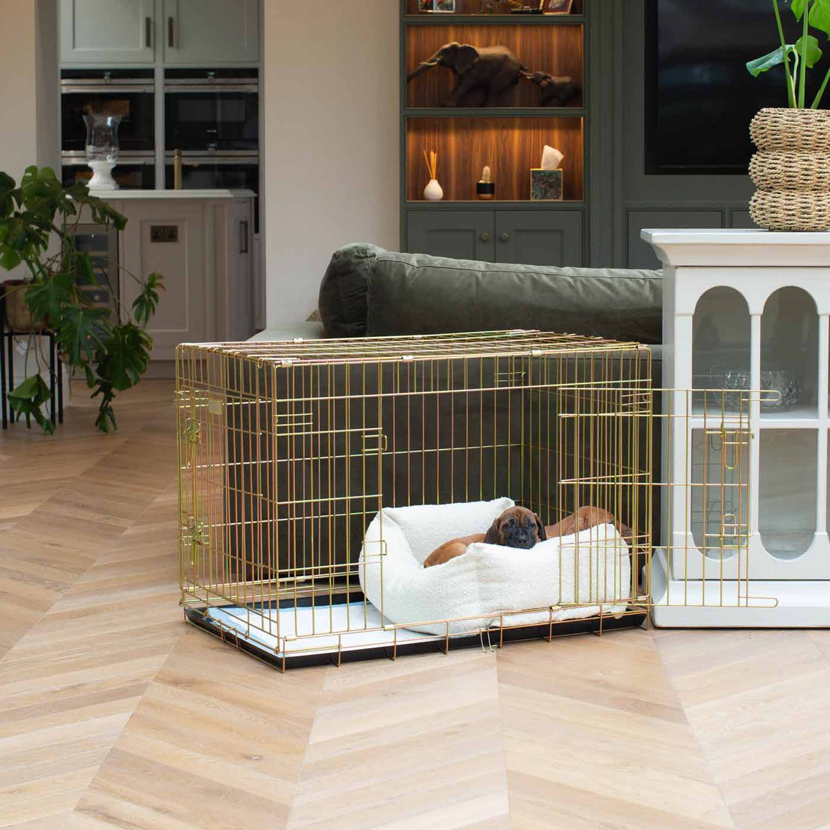 Cozy & Calming Puppy Cage Bed In Ivory Bouclé