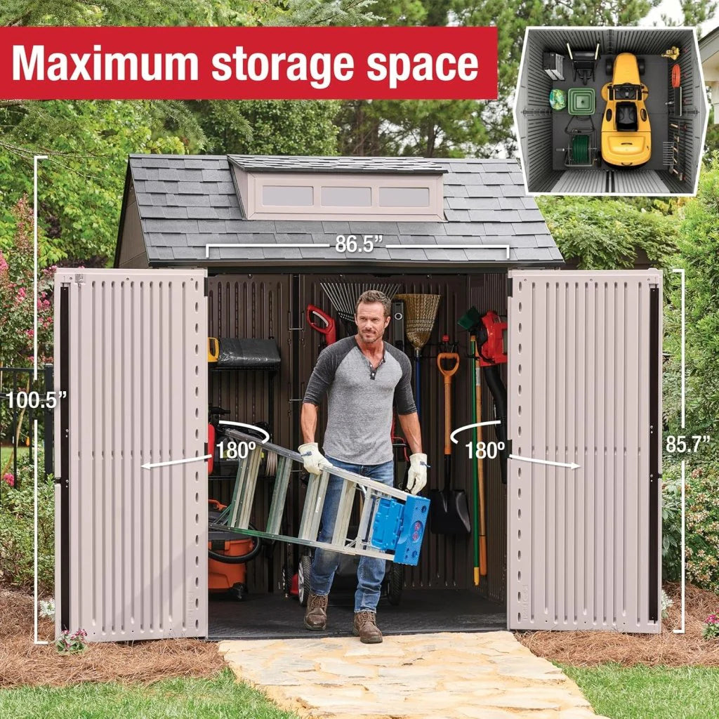 7 x 7 Ft Resin Outdoor Storage Shed with Floor, Weather Resistant, Gray